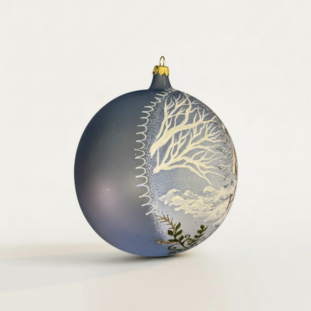Sfera in vetro soffiato Ø 150 mm dipinta a mano con casetta innevata