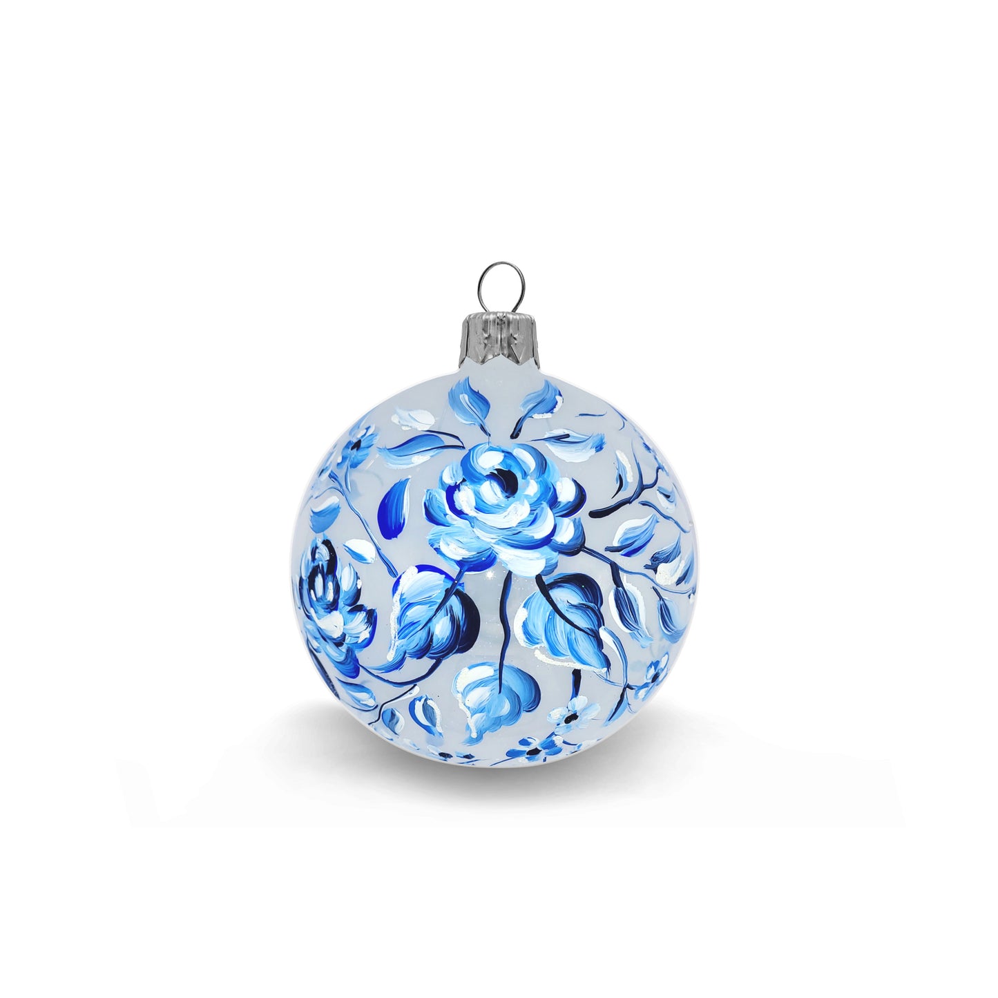 Ball blue roses on white