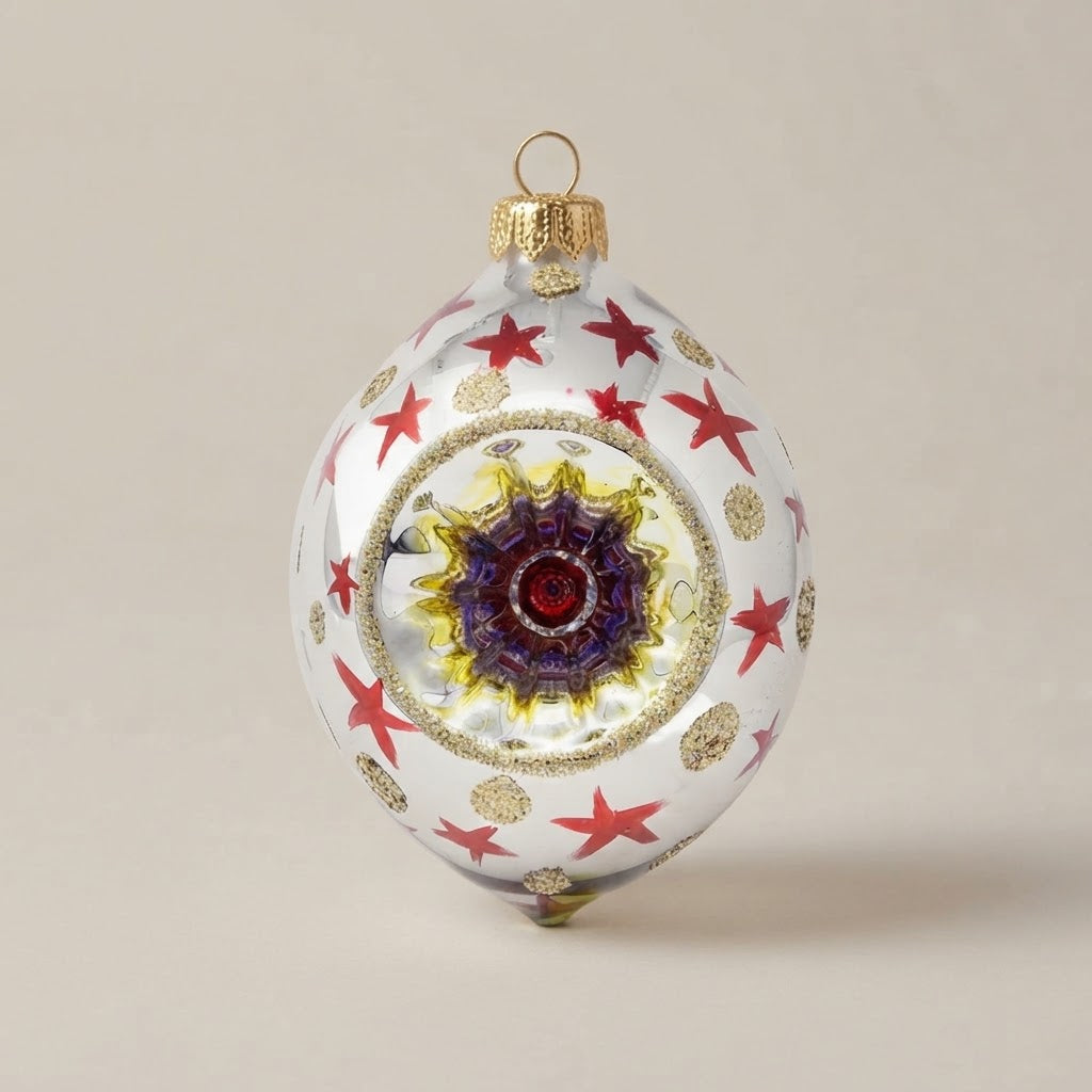 Ovale di Natale dipinto a mano: Unica collection, stelle rosse, decoro libero ed esemplare unico