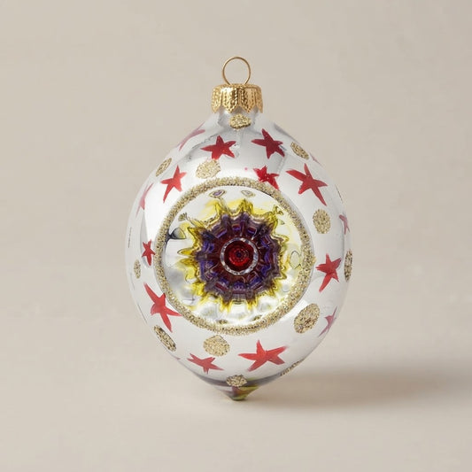 Ovale di Natale dipinto a mano: Unica collection, stelle rosse, decoro libero ed esemplare unico