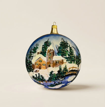 Hand-painted blown glass sphere Ø 150 mm with a winter landscape