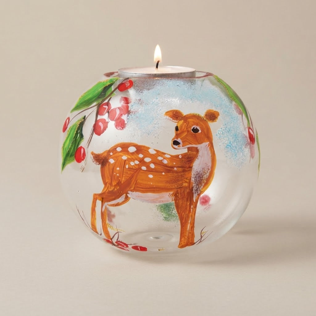 Portacandele di Natale cerbiatto dipinto a mano