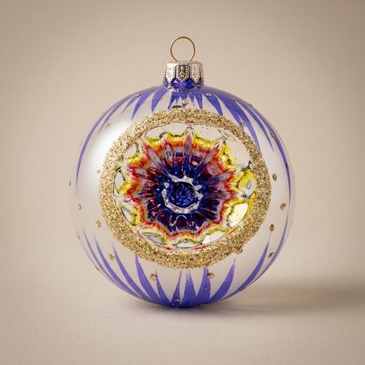 Palla di Natale Ø 10 cm dipinta a mano: Unica collection, viola, decoro libero ed esemplare unico