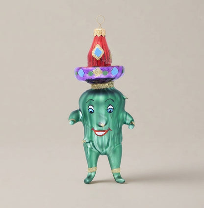 Cactus messicano con sombrero, decorazione di Natale dipinta a mano