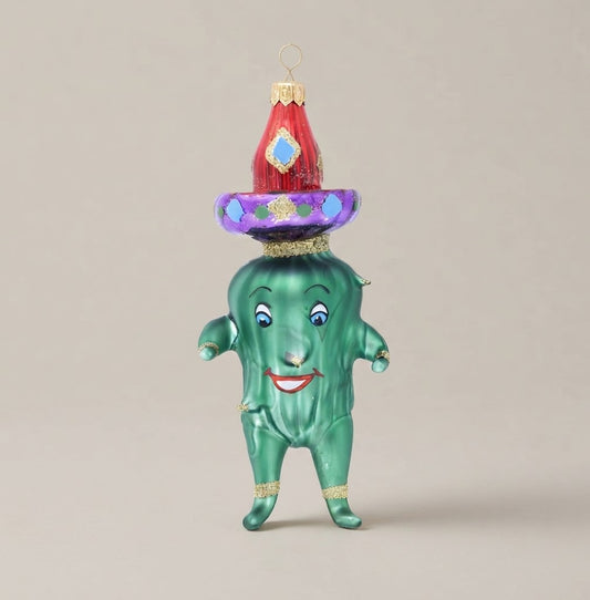 Mexican cactus with sombrero, hand-painted Christmas ornament
