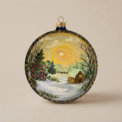 Palla di Natale Ø 15 cm dipinta a mano: paesaggio invernale al tramonto