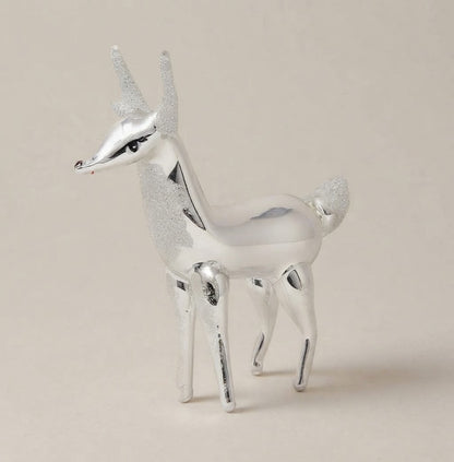 Iridescent silver reindeer, hand-painted Christmas ornament