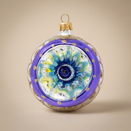 Palla di Natale Ø 10 cm dipinta a mano: Unica collection, viola e oro, decoro libero ed esemplare unico