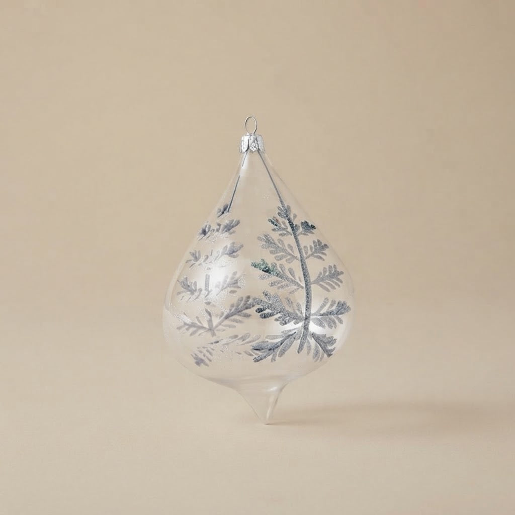 Christmas teardrop ornament with iridescent snowflakes, hand-painted