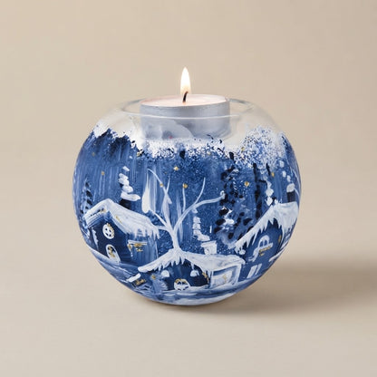 Christmas tealight holder with night landscape, hand-painted