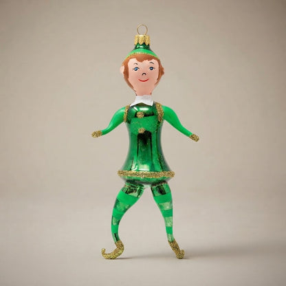 Green elf, hand-painted Christmas ornament