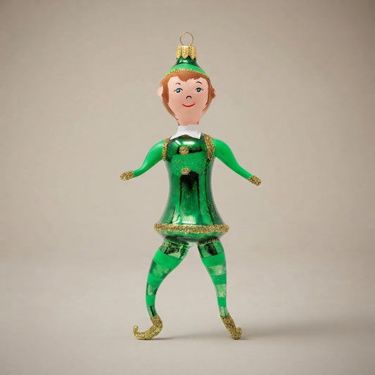 Green elf, hand-painted Christmas ornament