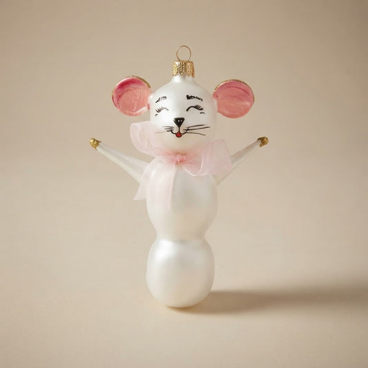 Little mouse with bow, hand-painted Christmas ornament