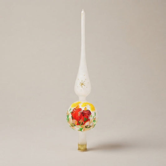Puntale per albero di Natale candele su bianco dipinto a mano