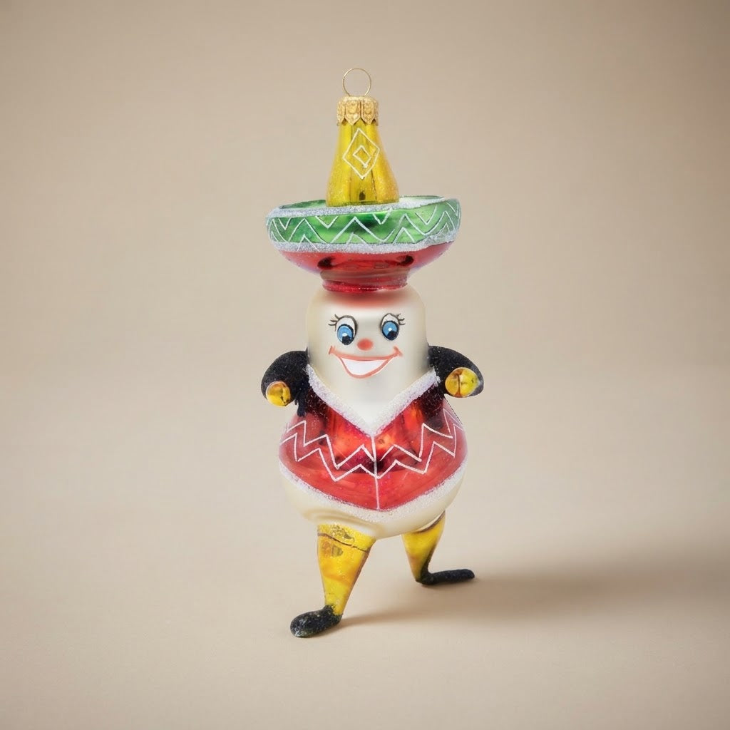 Figure with sombrero, hand-painted Christmas ornament