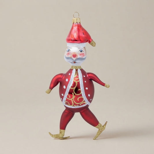 Ice-skating Santa Claus, hand-painted Christmas ornament