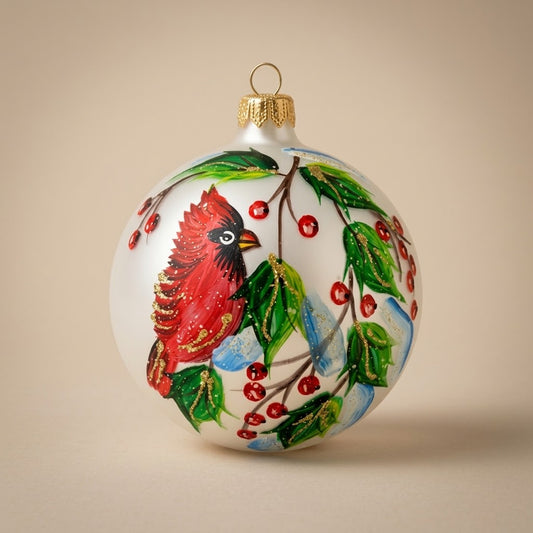Palla di Natale cardinale e bacche, Ø 10 cm