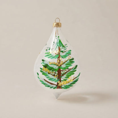 Goccia di Natale albero di Natale su trasparente dipinta a mano