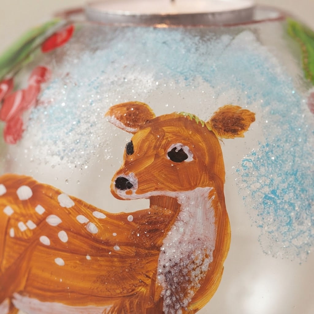 Portacandele di Natale cerbiatto dipinto a mano: dettaglio della decorazione