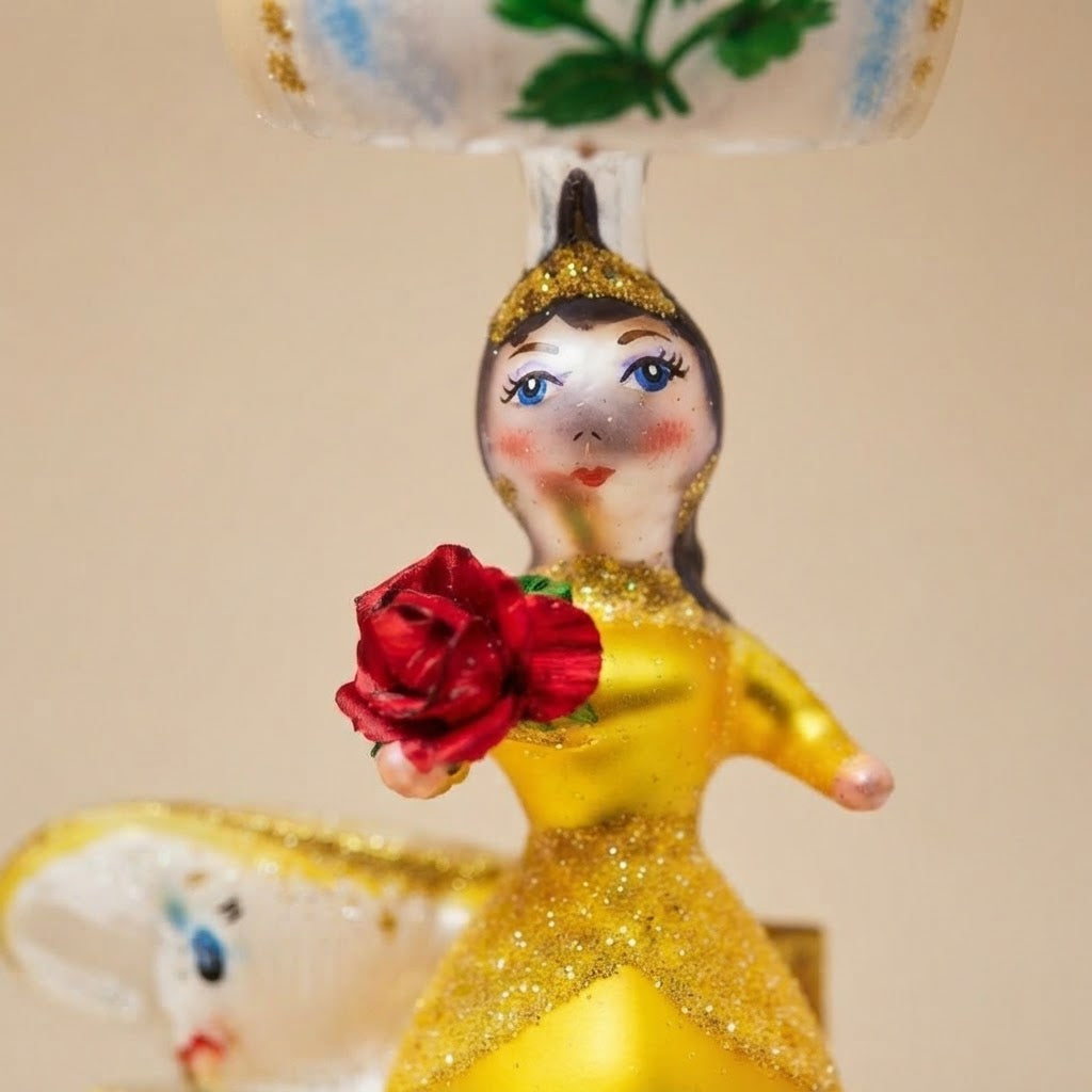 Christmas carousel ornament with princess, hand-painted: decoration detail