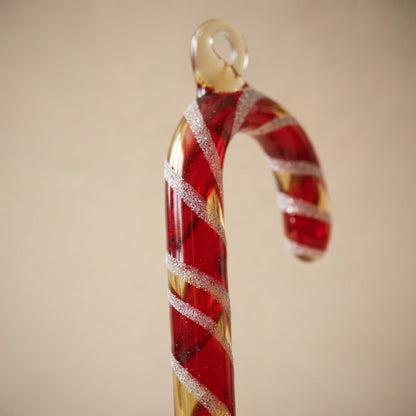 Christmas candy cane in hand-decorated glass: decoration detail