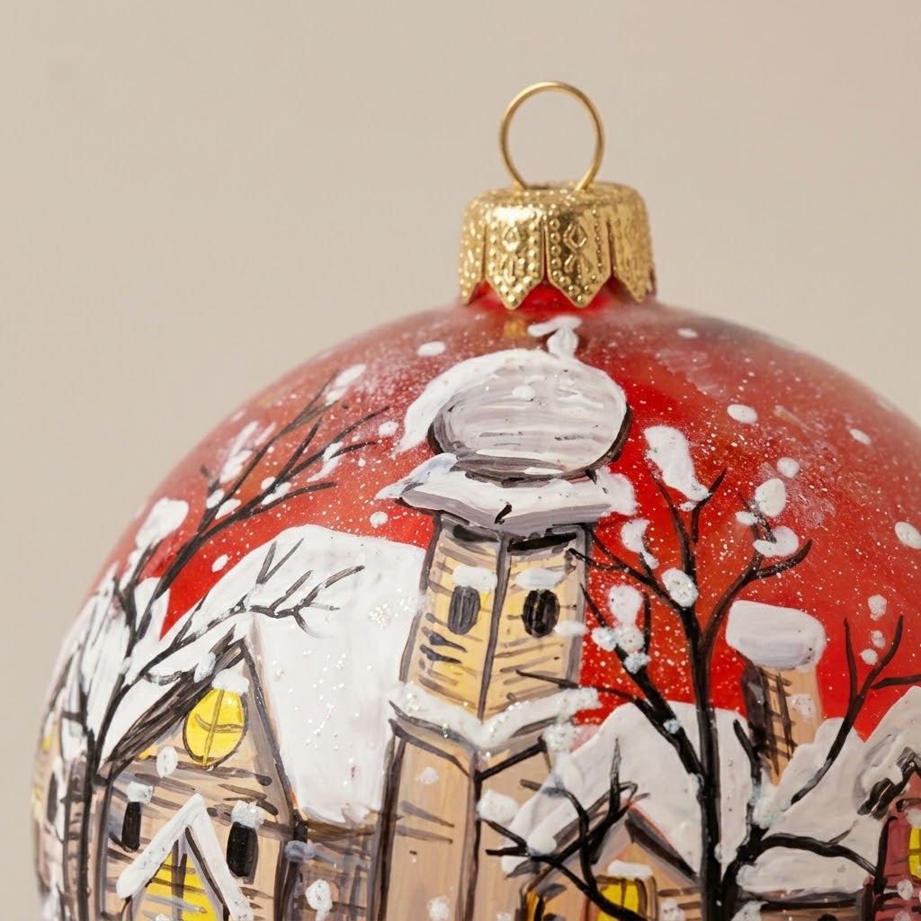 Lato e retro della palla di Natale in vetro soffiato