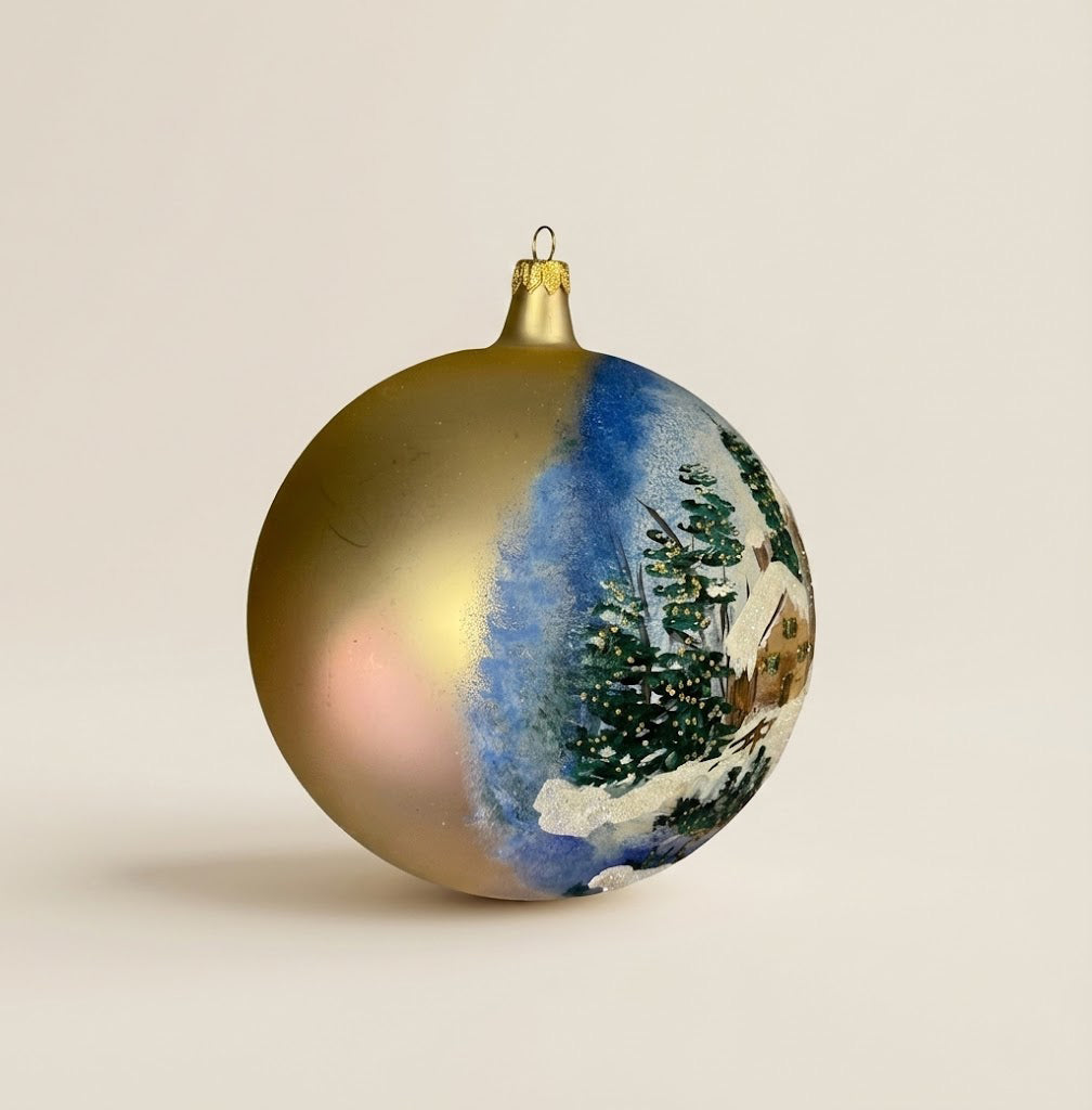 Hand-painted blown glass sphere Ø 150 mm with a winter landscape
