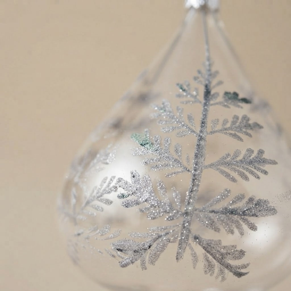 Christmas teardrop ornament with iridescent snowflakes, hand-painted: decoration detail
