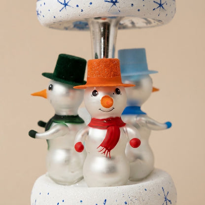 Christmas carousel ornament with three snowmen, hand-painted: another view