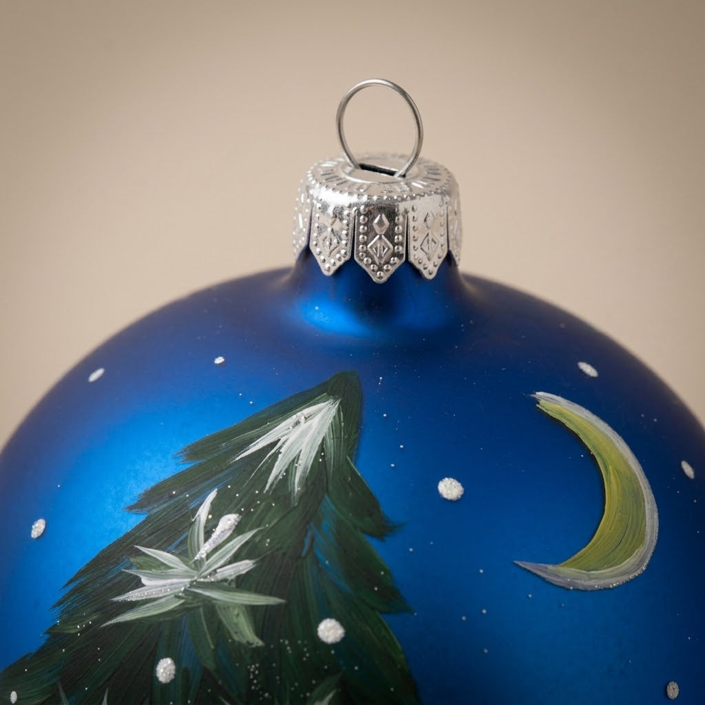 Lato e retro della palla di Natale in vetro soffiato