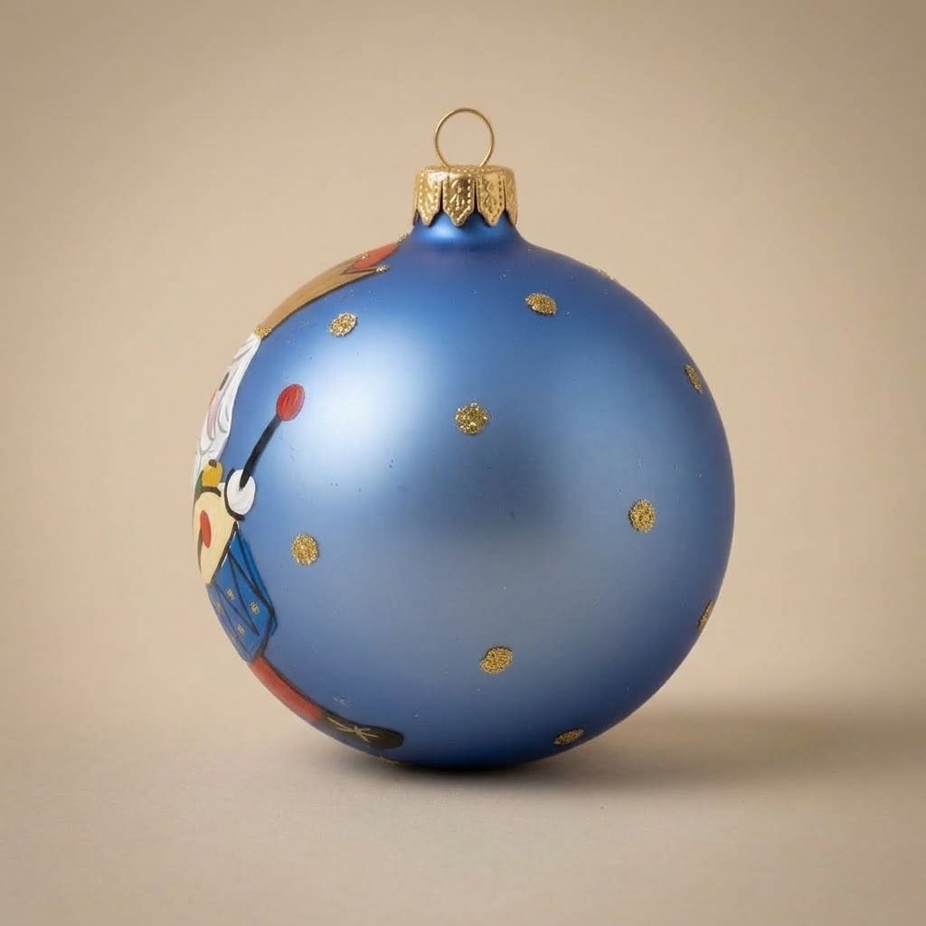 Lato e retro della palla di Natale in vetro soffiato