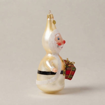Babbo Natale oro con pacco regalo, decorazione di Natale dipinta a mano: un'altra vista