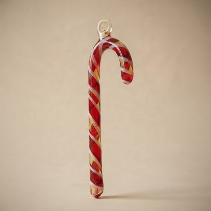 Christmas candy cane in hand-decorated glass: another view