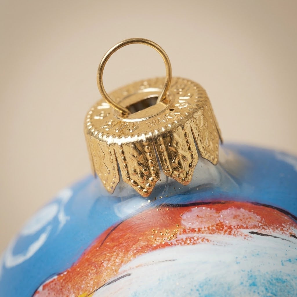 Lato e retro della palla di Natale in vetro soffiato