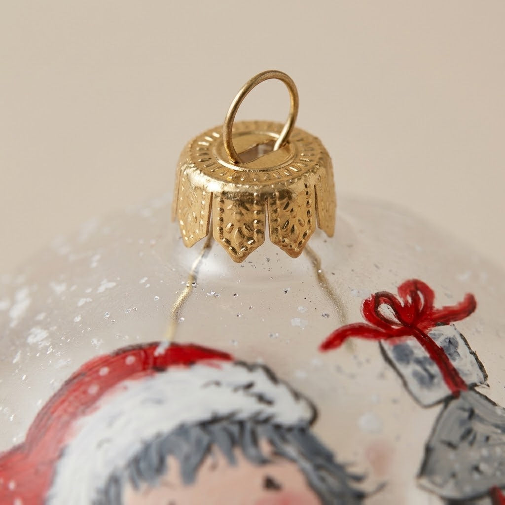 Lato e retro della palla di Natale in vetro soffiato