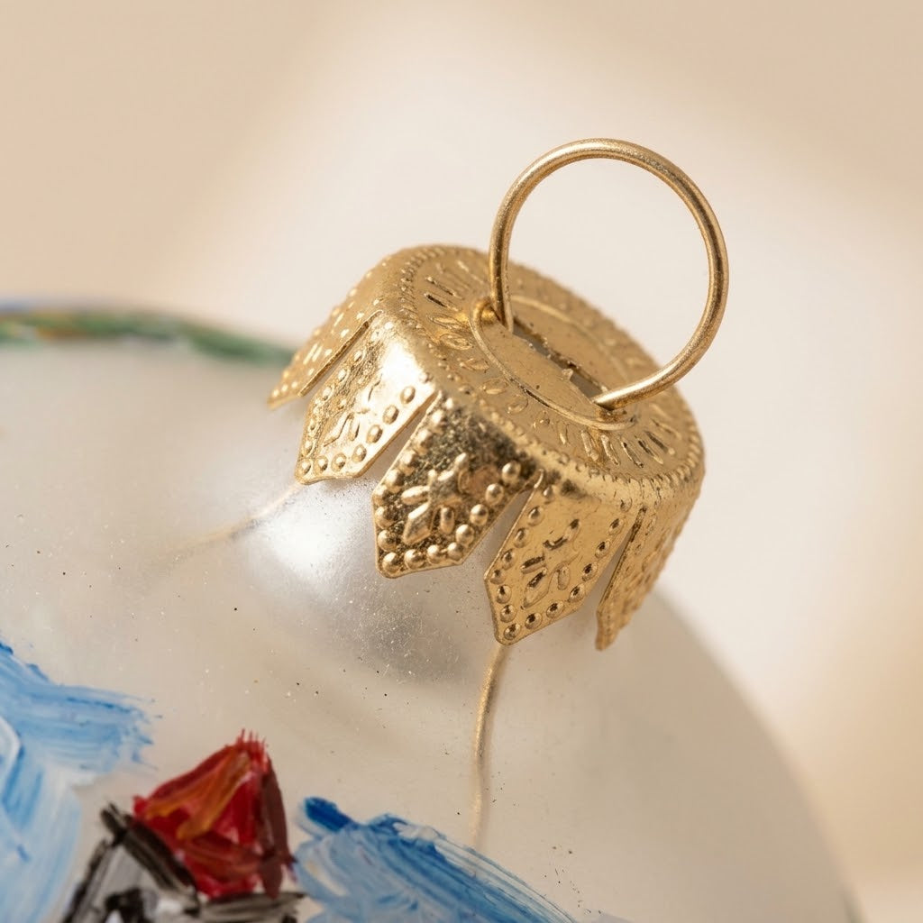 Lato e retro della palla di Natale in vetro soffiato