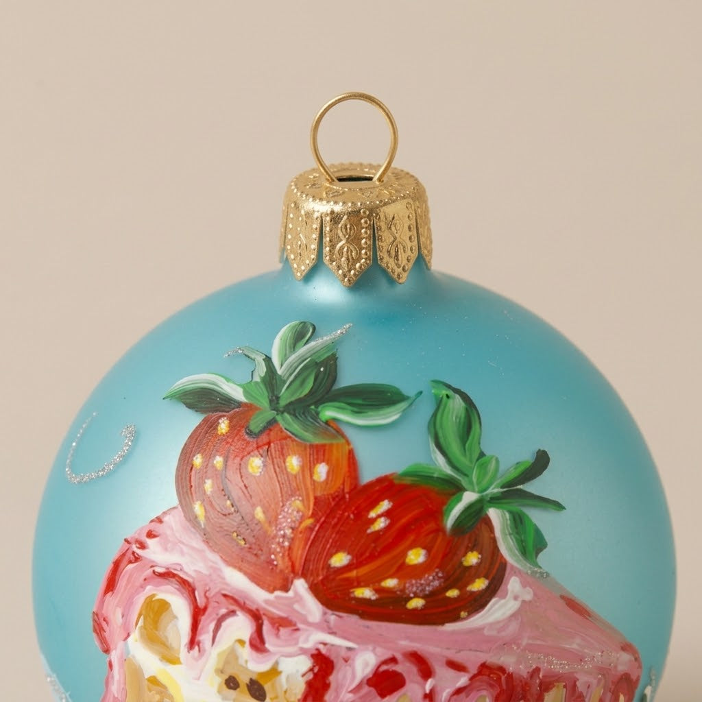 Lato e retro della palla di Natale in vetro soffiato