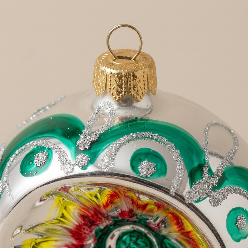 Lato e retro della palla di Natale in vetro soffiato
