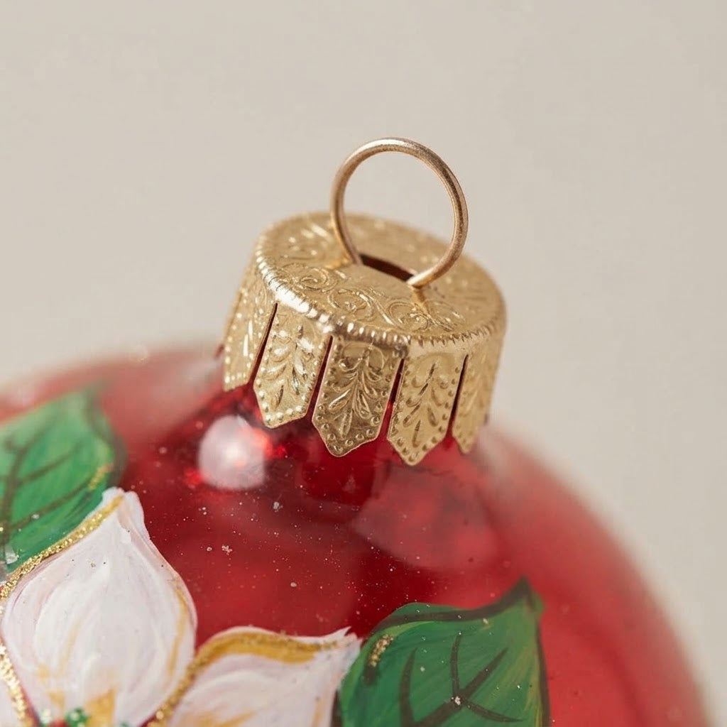 Lato e retro della palla di Natale in vetro soffiato