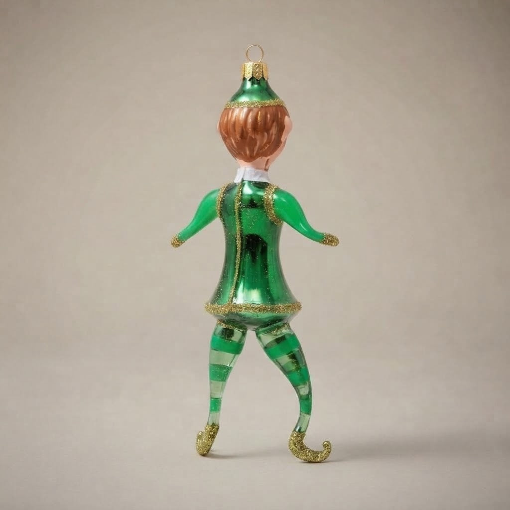 Green elf, hand-painted Christmas ornament: decoration detail
