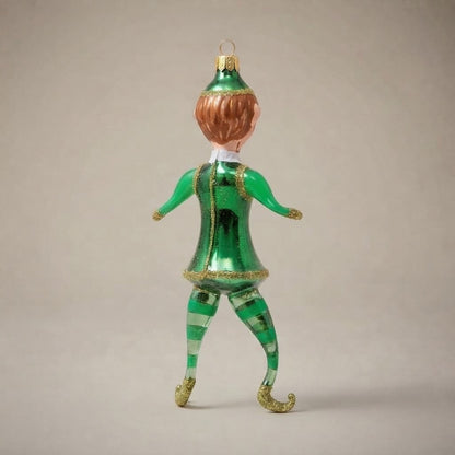 Green elf, hand-painted Christmas ornament: decoration detail