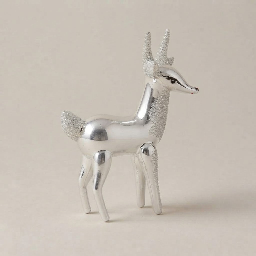 Iridescent silver reindeer, hand-painted Christmas ornament: decoration detail