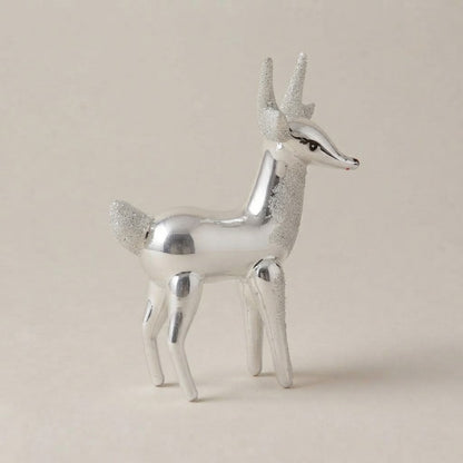 Iridescent silver reindeer, hand-painted Christmas ornament: decoration detail