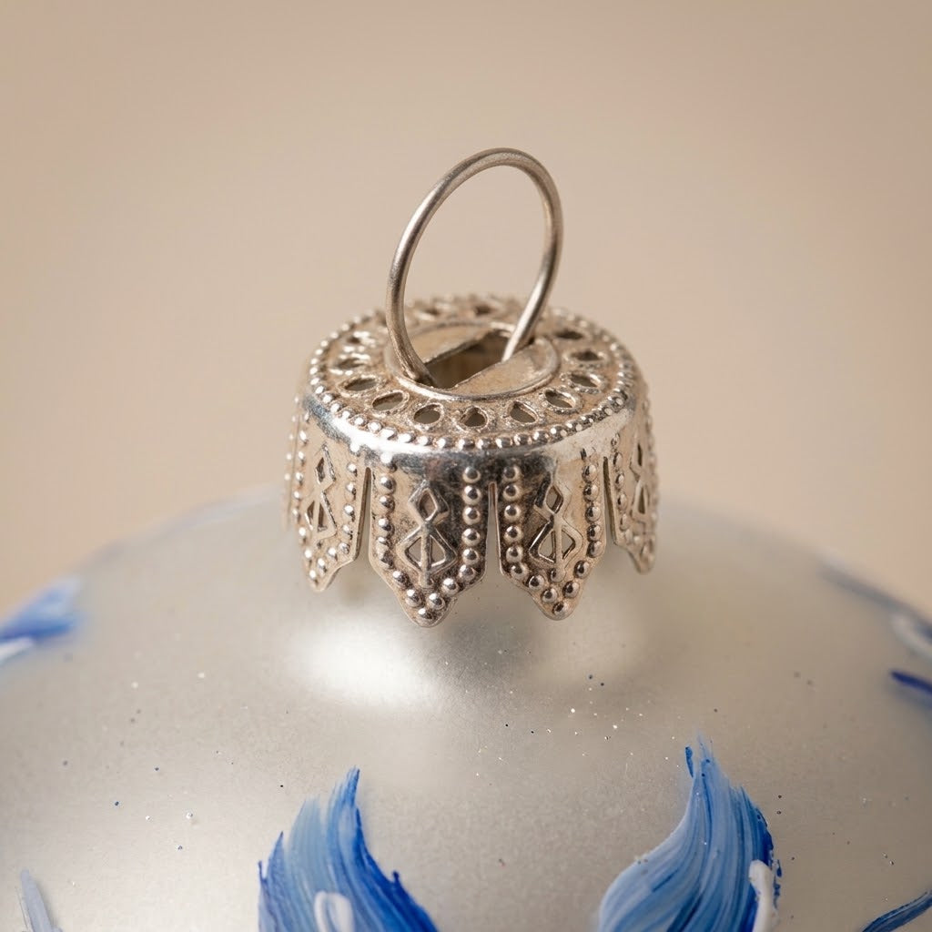 Lato e retro della palla di Natale in vetro soffiato