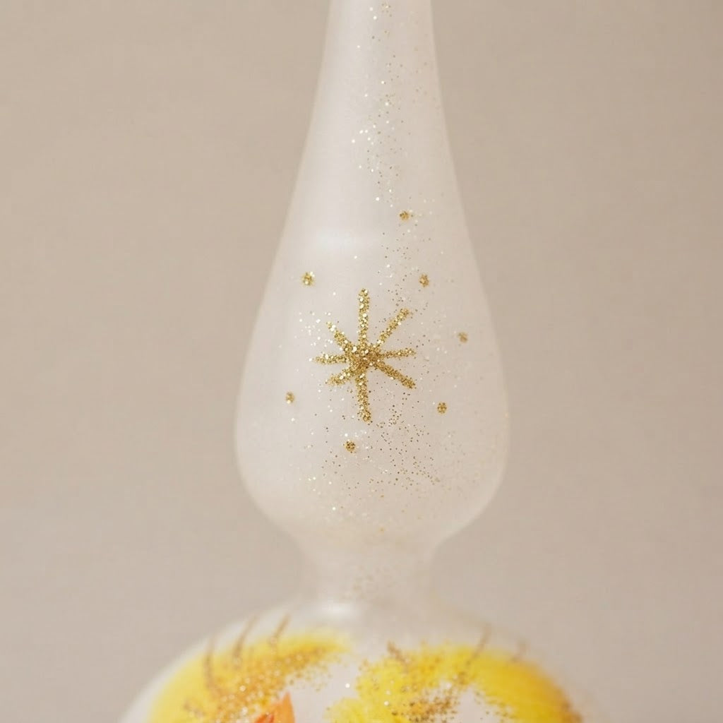 Christmas tree topper with candles on white, hand-painted: another view