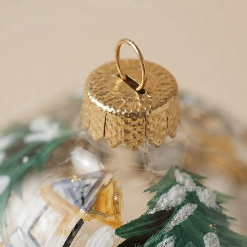 Lato e retro della palla di Natale in vetro soffiato
