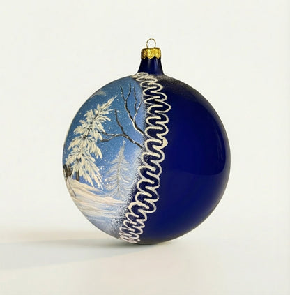 Hand-painted blown glass sphere Ø 150 mm with a snowy house