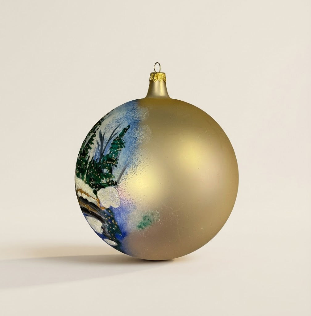 Hand-painted blown glass sphere Ø 150 mm with a winter landscape