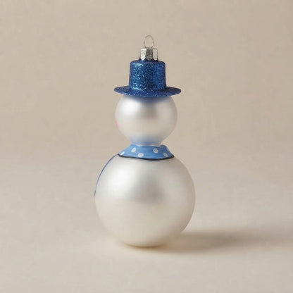 Snowman with blue scarf, hand-painted Christmas ornament: decoration detail