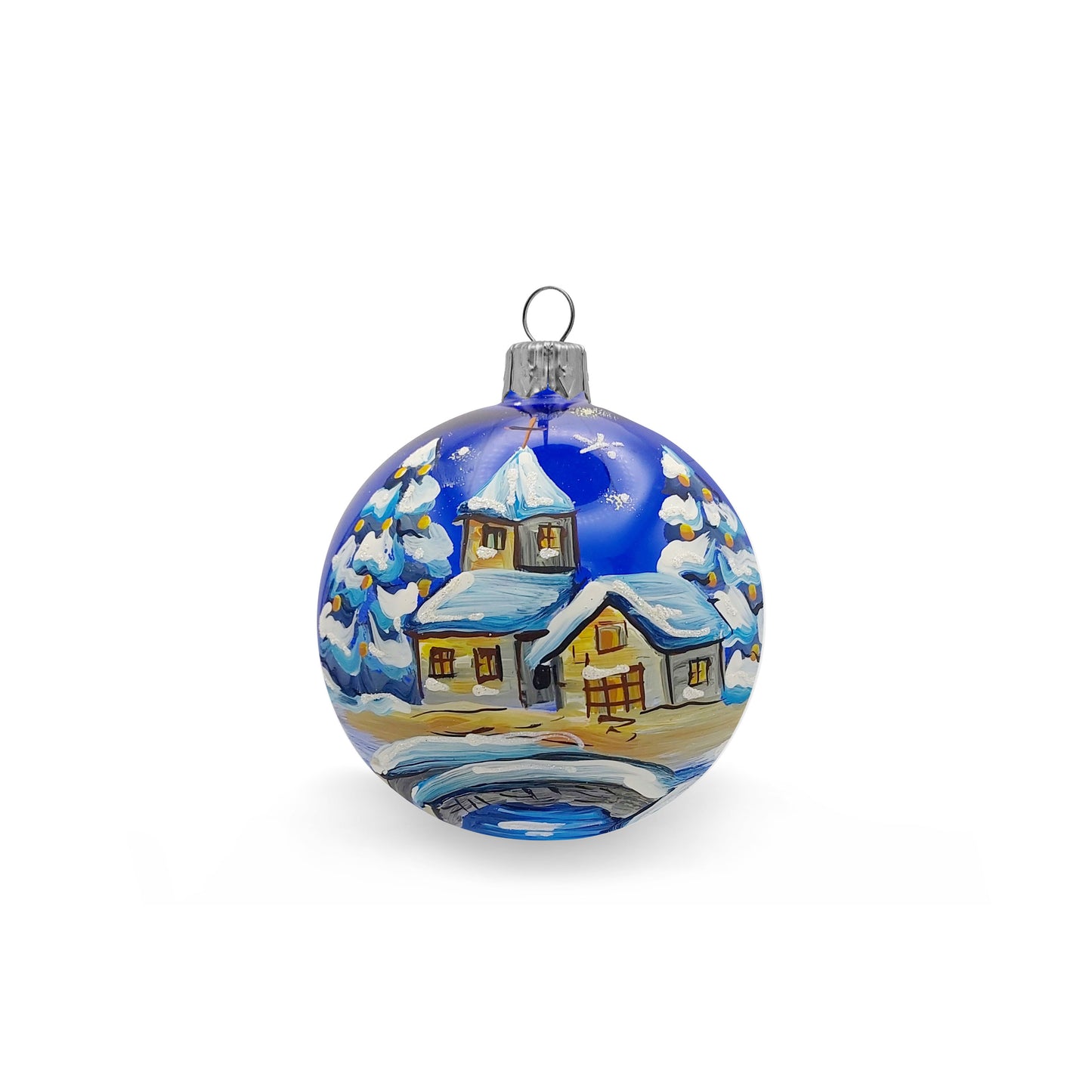 Blue snowy house ball